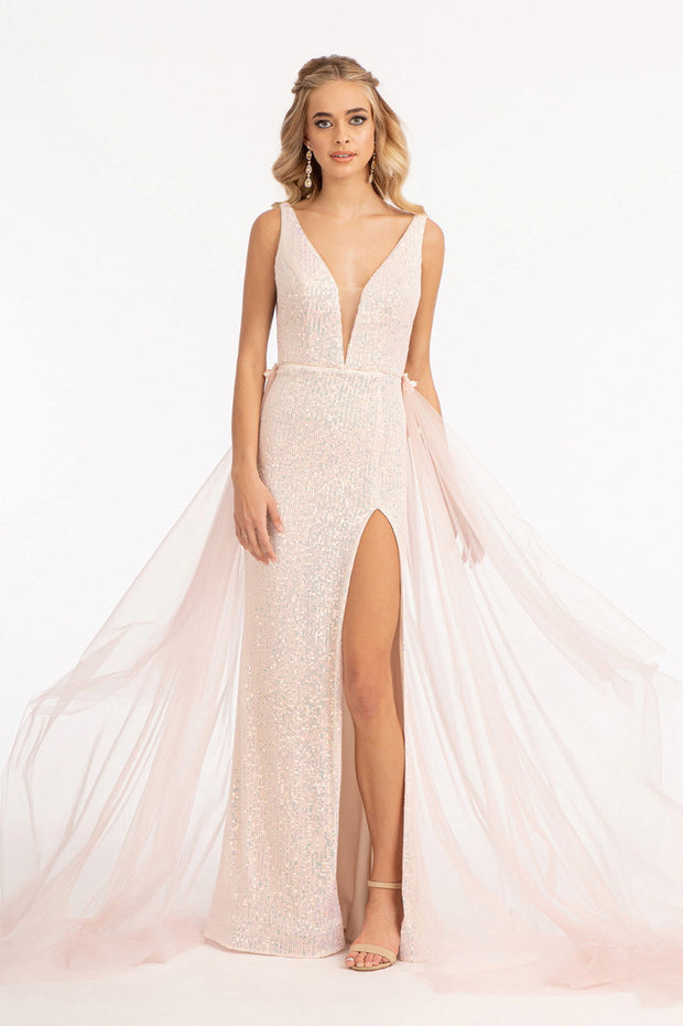 Sleeveless Sequin Overskirt Gown by Elizabeth K GL3057