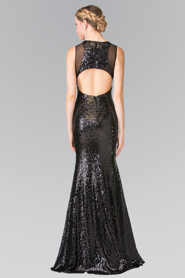 Sleeveless Sequined Dress with Sheer Cutouts by Elizabeth K GL2292-Long Formal Dresses-ABC Fashion