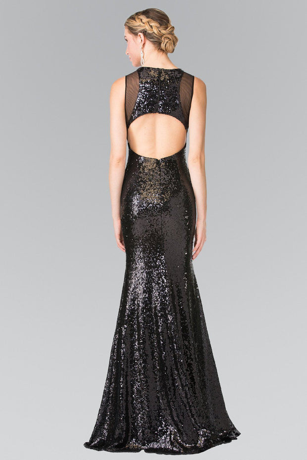 Sleeveless Sequined Dress with Sheer Cutouts by Elizabeth K GL2292-Long Formal Dresses-ABC Fashion