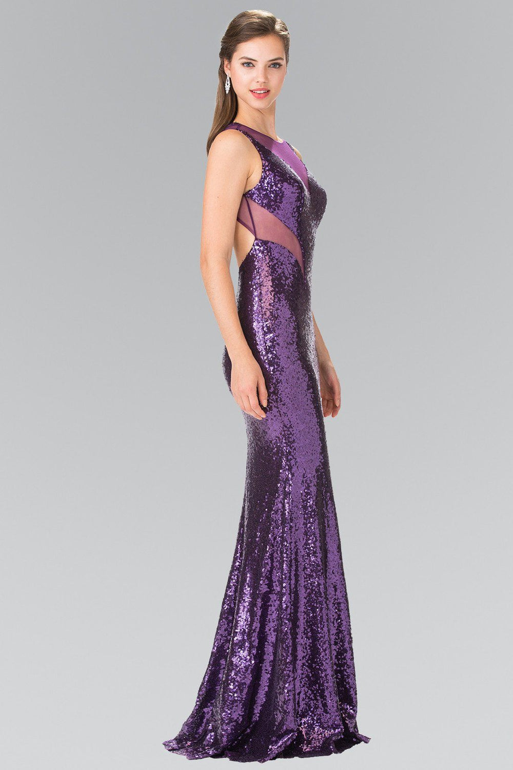 Sleeveless Sequined Dress with Sheer Cutouts by Elizabeth K GL2292-Long Formal Dresses-ABC Fashion
