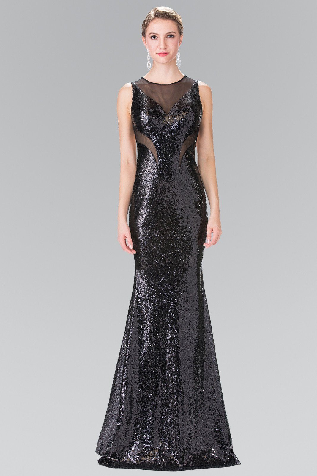 Sleeveless Sequined Dress with Sheer Cutouts by Elizabeth K GL2292-Long Formal Dresses-ABC Fashion