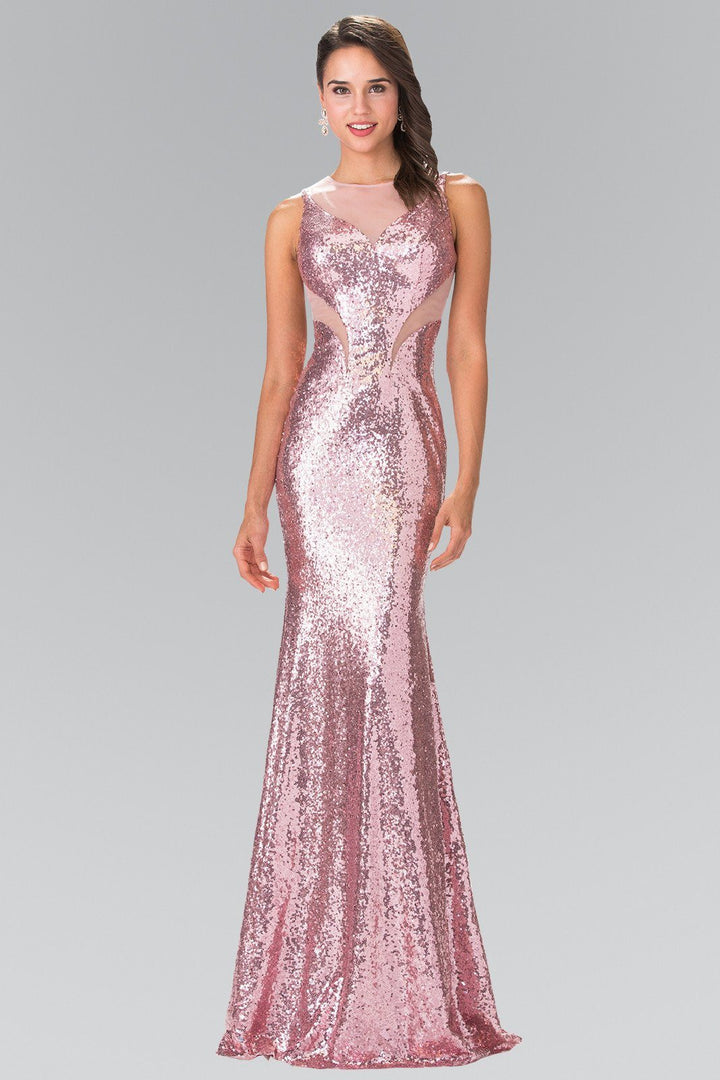 Sleeveless Sequined Dress with Sheer Cutouts by Elizabeth K GL2292-Long Formal Dresses-ABC Fashion