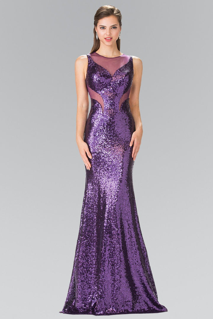 Sleeveless Sequined Dress with Sheer Cutouts by Elizabeth K GL2292-Long Formal Dresses-ABC Fashion