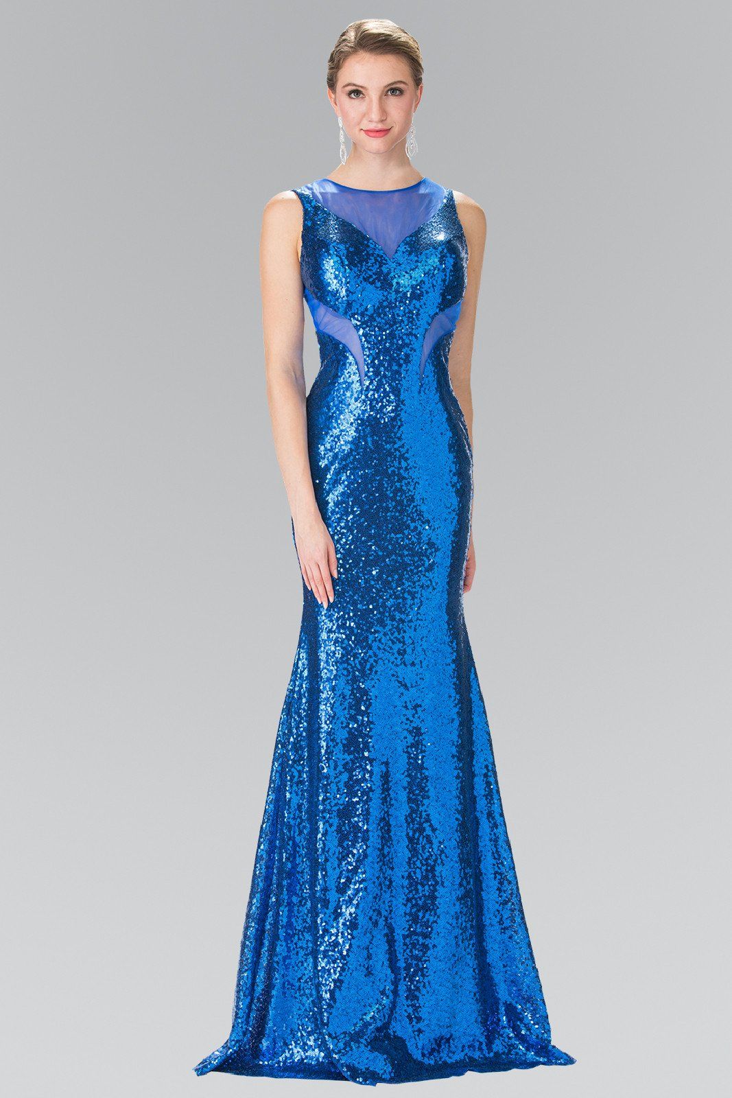 Sleeveless Sequined Dress with Sheer Cutouts by Elizabeth K GL2292-Long Formal Dresses-ABC Fashion
