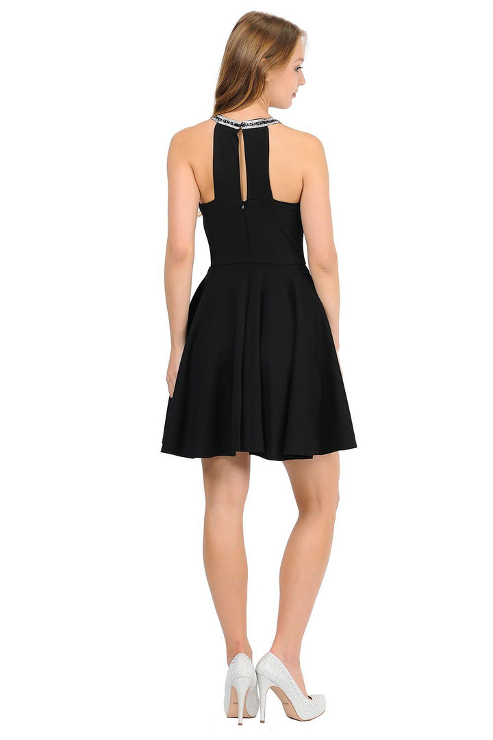 Sleeveless Short Jersey Dress with Rhinestones by Poly USA 9009-Short Cocktail Dresses-ABC Fashion