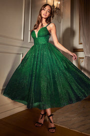 Sleeveless Tea Length Glitter Dress by Ladivine CD996T