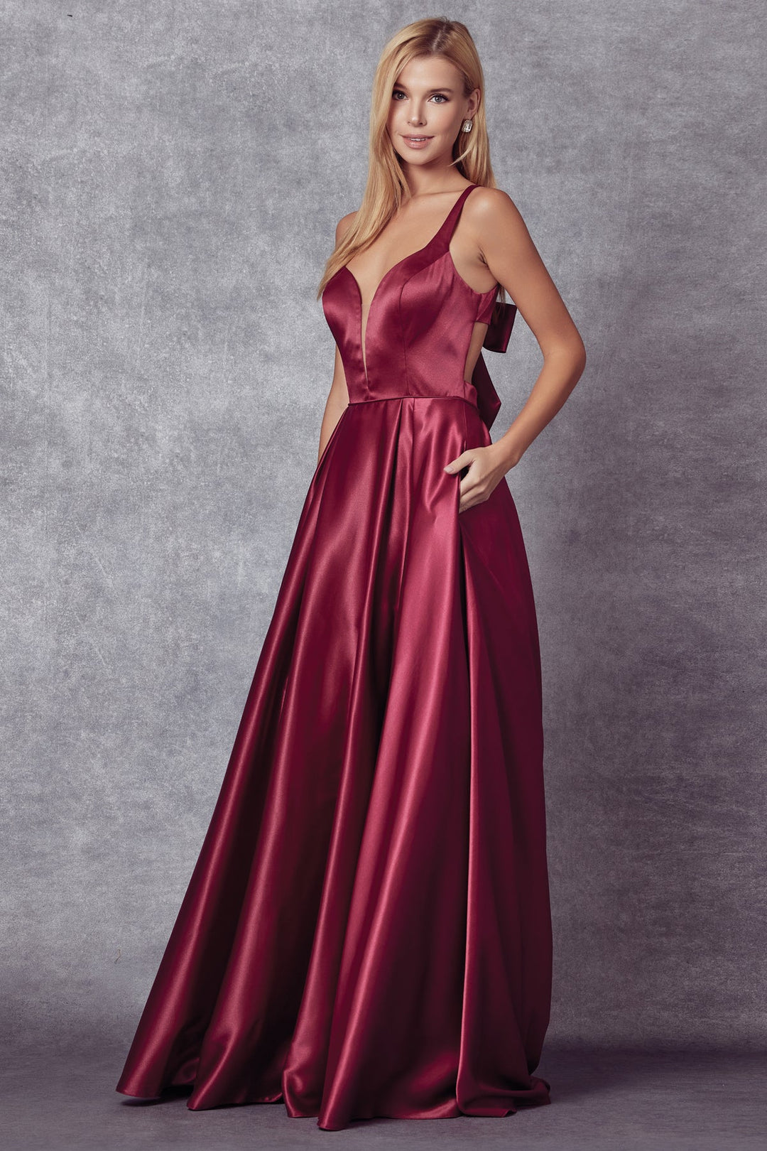 Sleeveless V-Neck Bow Back Gown by Juliet 691