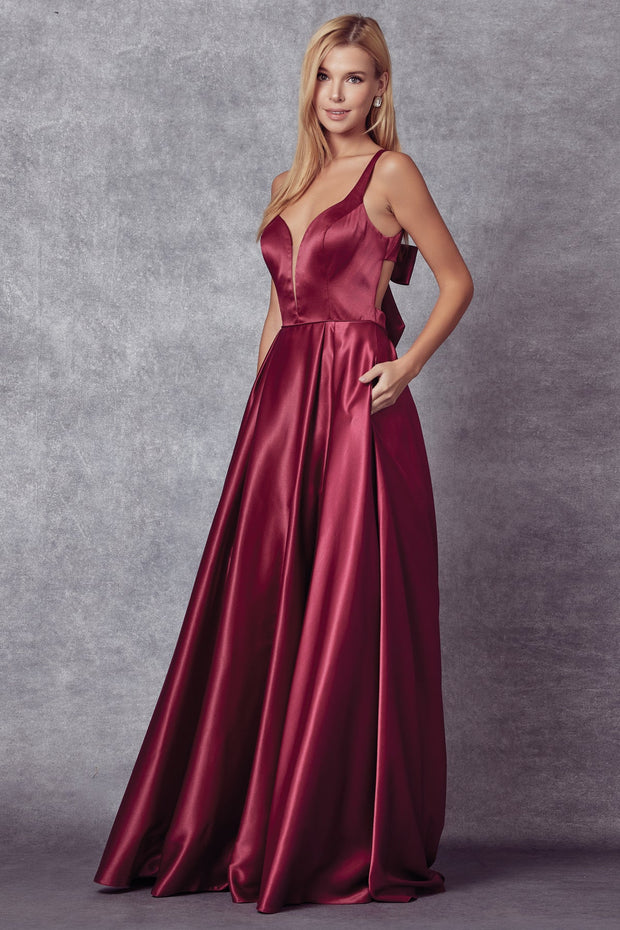 Sleeveless V-Neck Bow Back Gown by Juliet 691