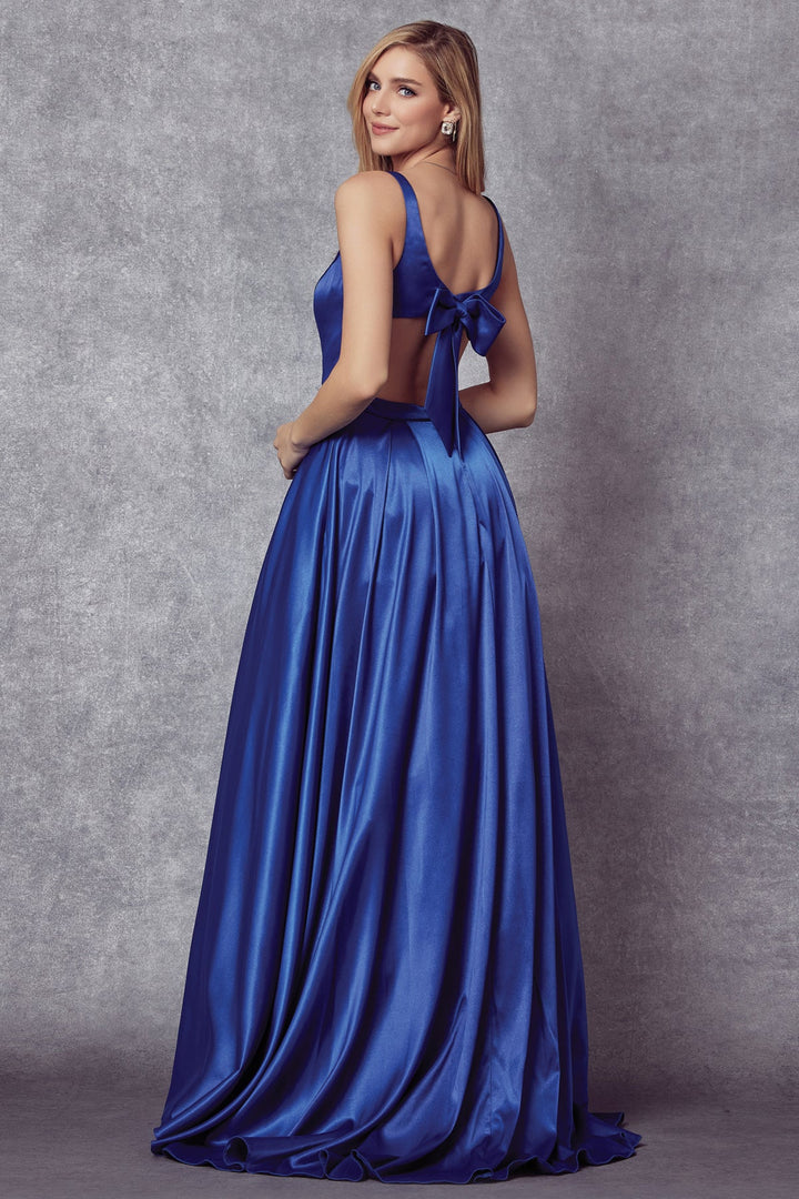 Sleeveless V-Neck Bow Back Gown by Juliet 691