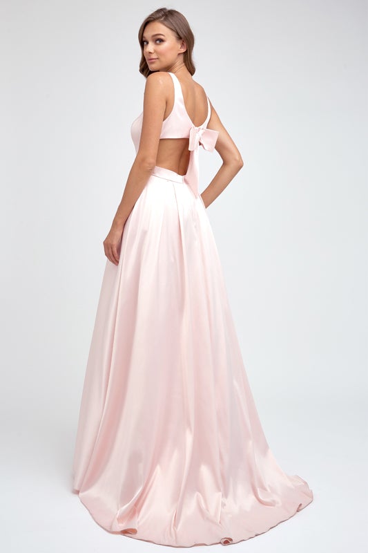 Sleeveless V-Neck Bow Back Gown by Juliet 691