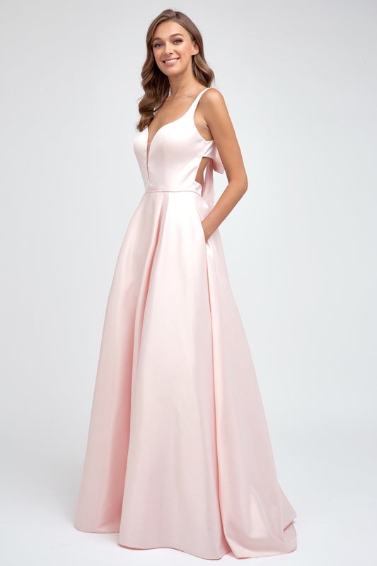 Sleeveless V-Neck Bow Back Gown by Juliet 691