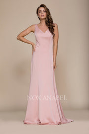 Sleeveless V-Neck Long A-line Dress by Nox Anabel Q011-Long Formal Dresses-ABC Fashion