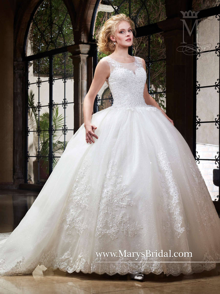 Sparkling Tulle Lace Wedding Dress with Train by Mary's Bridal 6364-Wedding Dresses-ABC Fashion