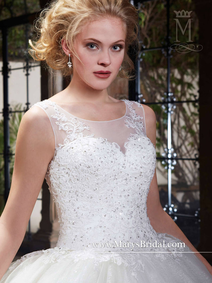 Sparkling Tulle Lace Wedding Dress with Train by Mary's Bridal 6364-Wedding Dresses-ABC Fashion