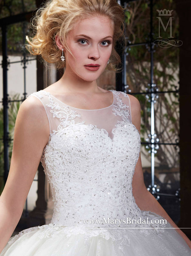Sparkling Tulle Lace Wedding Dress with Train by Mary's Bridal 6364-Wedding Dresses-ABC Fashion