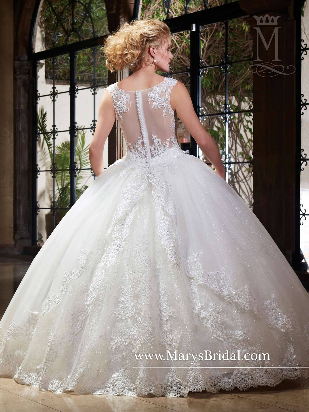 Sparkling Tulle Lace Wedding Dress with Train by Mary's Bridal 6364-Wedding Dresses-ABC Fashion