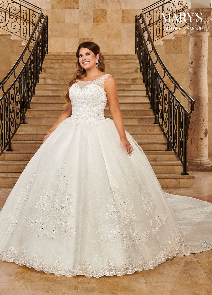 Sparkling Tulle Lace Wedding Dress with Train by Mary's Bridal 6364