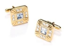 Square Gold Cufflinks with Clear Crystals-Men's Cufflinks-ABC Fashion