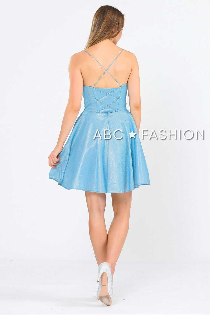 Square Neck Short Metallic Glitter Dress by Poly USA 8220-Short Cocktail Dresses-ABC Fashion