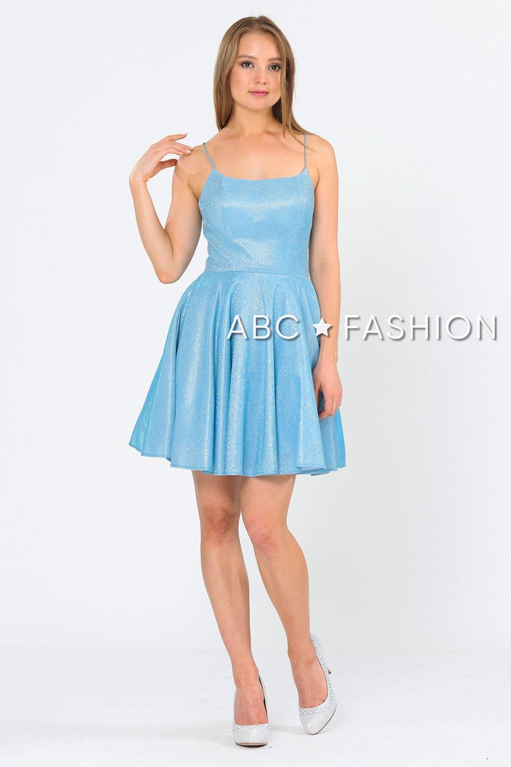 Square Neck Short Metallic Glitter Dress by Poly USA 8220-Short Cocktail Dresses-ABC Fashion