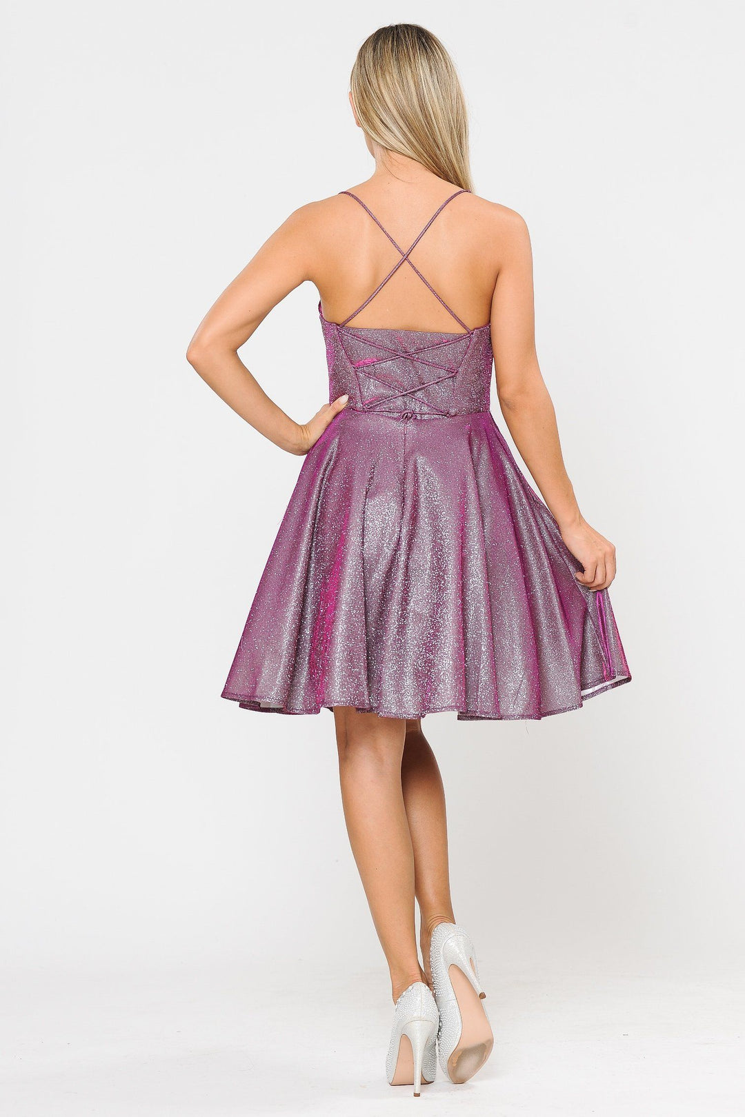 Square Neck Short Metallic Glitter Dress by Poly USA 8220