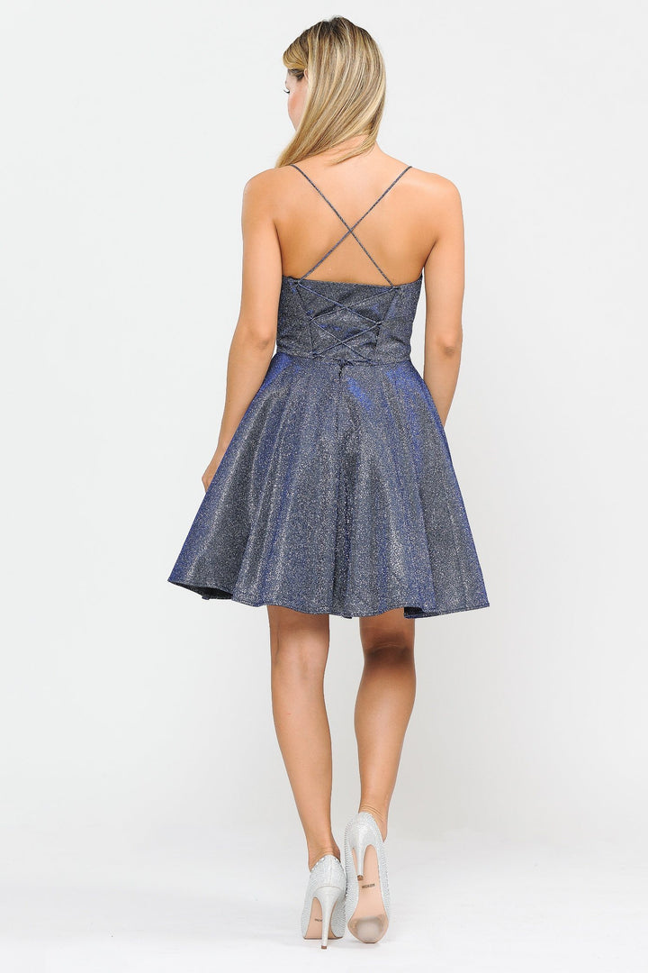 Square Neck Short Metallic Glitter Dress by Poly USA 8220