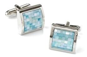 Square Silver Cufflinks with Aqua Blue Mosaic-Men's Cufflinks-ABC Fashion