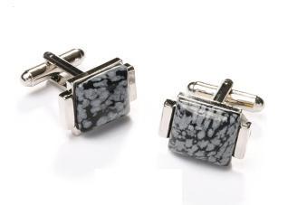 Square Silver Cufflinks with Black and Gray Marble-Men's Cufflinks-ABC Fashion