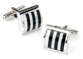 Square Silver Cufflinks with Black and White Stripes-Men's Cufflinks-ABC Fashion