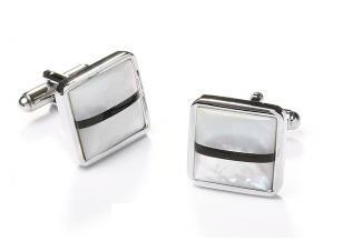 Square Silver Cufflinks with Black and White Stripes-Men's Cufflinks-ABC Fashion