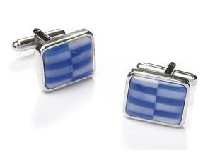 Square Silver Cufflinks with Blue and White Checkers-Men's Cufflinks-ABC Fashion