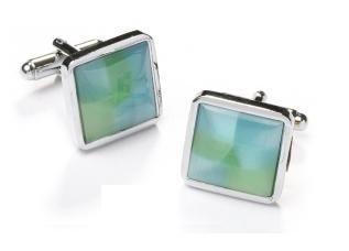 Square Silver Cufflinks with Green and Blue Stone-Men's Cufflinks-ABC Fashion