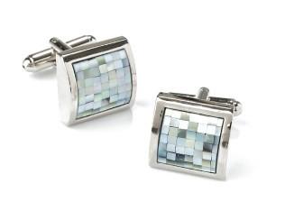 Square Silver Cufflinks with Light Blue Mosaic-Men's Cufflinks-ABC Fashion