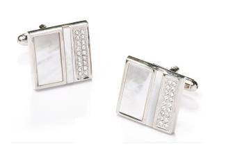 Square Silver Cufflinks with Plated Metal and Crystals-Men's Cufflinks-ABC Fashion
