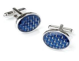 Stainless Steel Oval Cufflinks in Blue-Men's Cufflinks-ABC Fashion