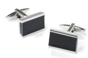 Stainless Steel Rectangle Cufflinks with Black Slate-Men's Cufflinks-ABC Fashion