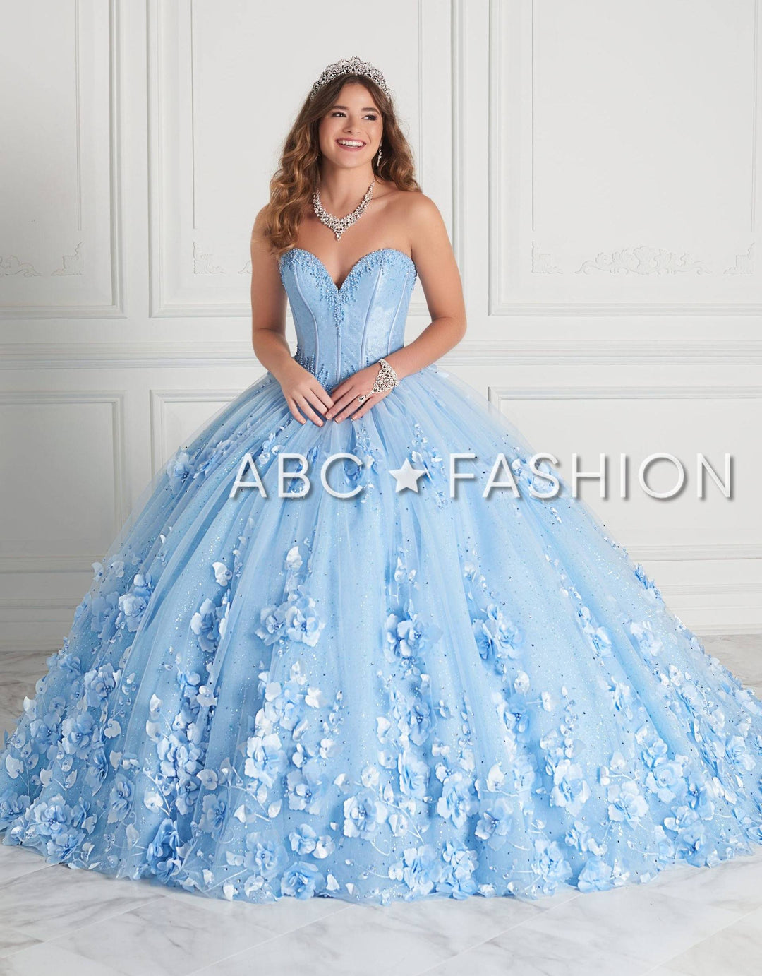 Strapless 3D Floral Tulle Quinceanera Dress by House of Wu 26950-Quinceanera Dresses-ABC Fashion