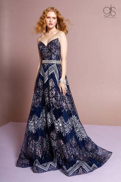 Strapless A-line Glitter Print Gown by GLS Gloria GL2649-Long Formal Dresses-ABC Fashion