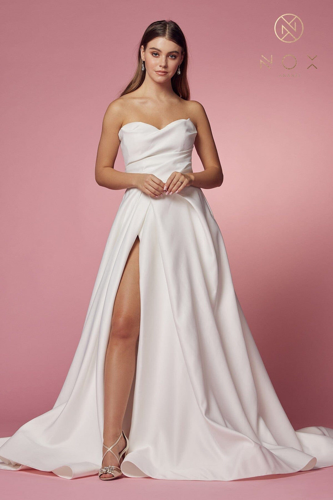 Strapless A-line Wedding Slit Gown by Nox Anabel JW938