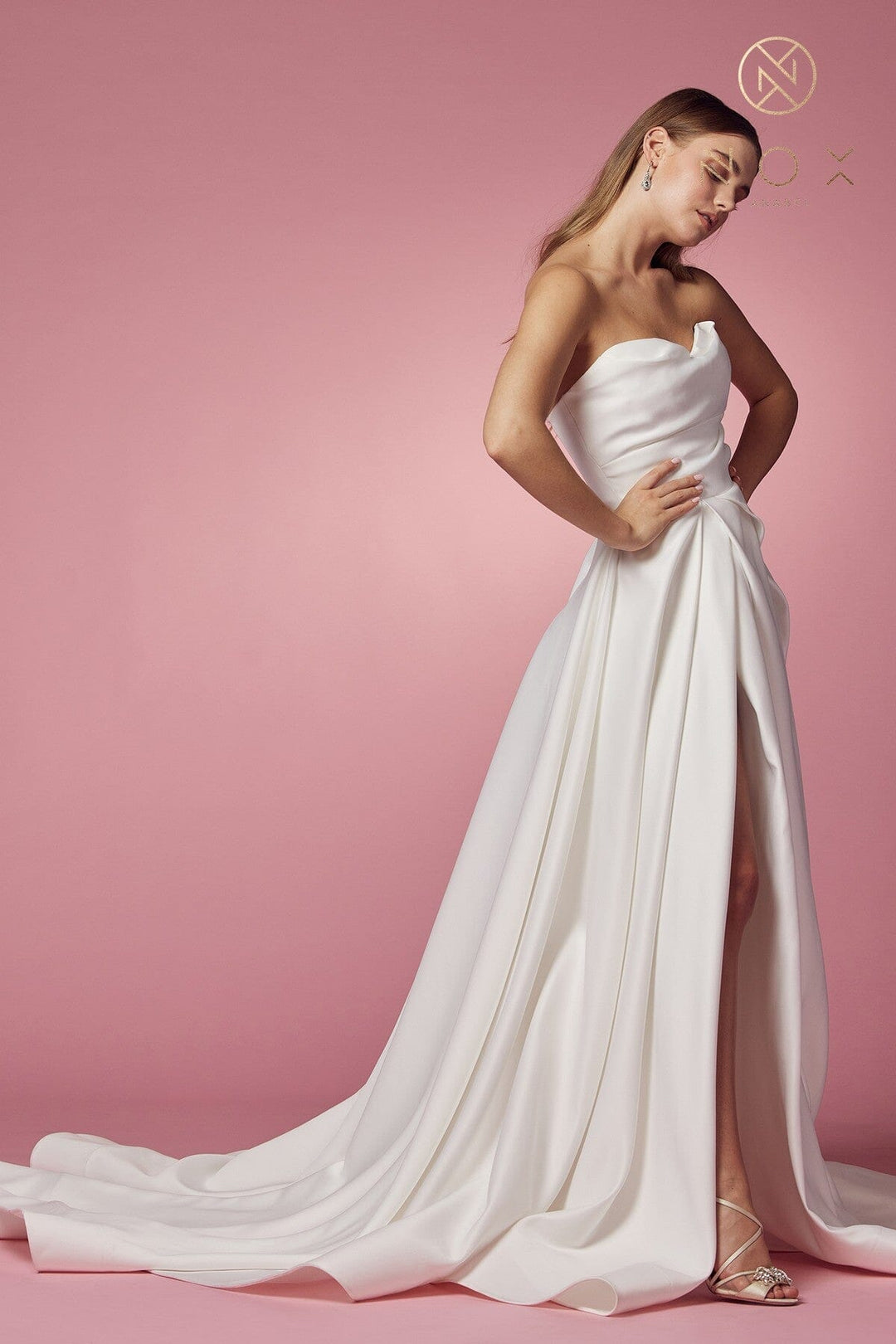 Strapless A-line Wedding Slit Gown by Nox Anabel JW938