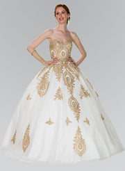 Strapless Ballgown with Gold Lace Applique by Elizabeth K GL2379-Quinceanera Dresses-ABC Fashion