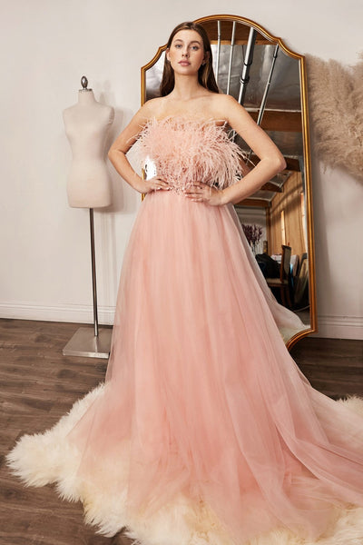 Strapless Feather Ball Gown by Cinderella Divine CR864
