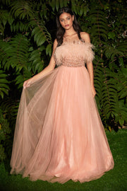 Strapless Feather Ball Gown by Cinderella Divine CR864
