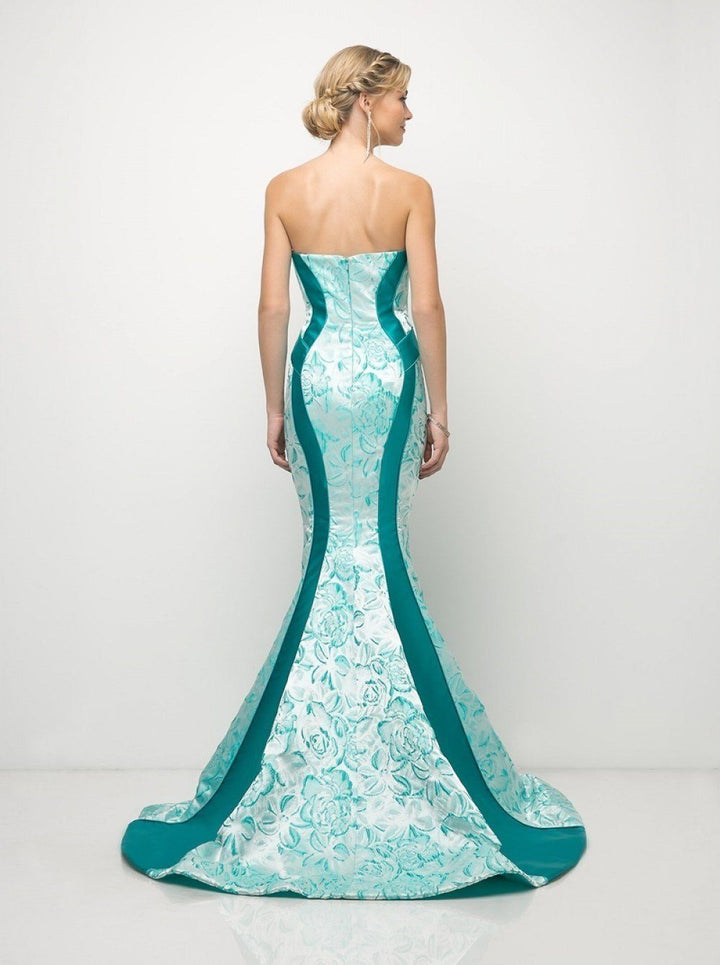 Strapless Floral Print Mermaid Dress by Cinderella Divine US001-Long Formal Dresses-ABC Fashion