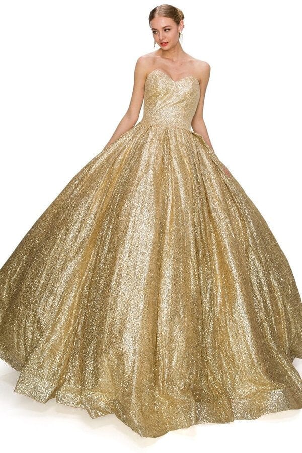 Strapless Glitter Ball Gown by Cinderella Couture 8010J