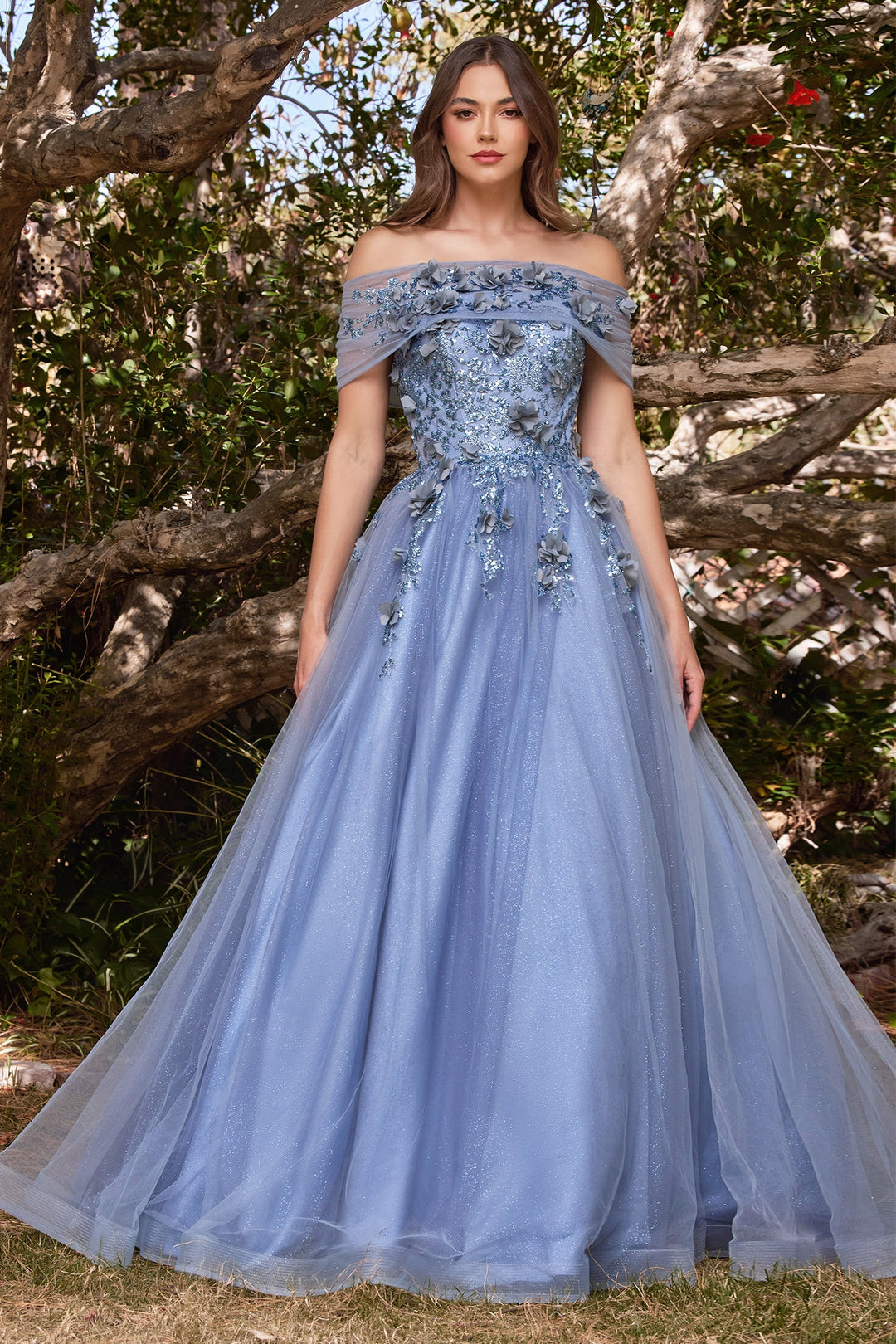 Strapless Glitter Ball Gown by Cinderella Divine CD955