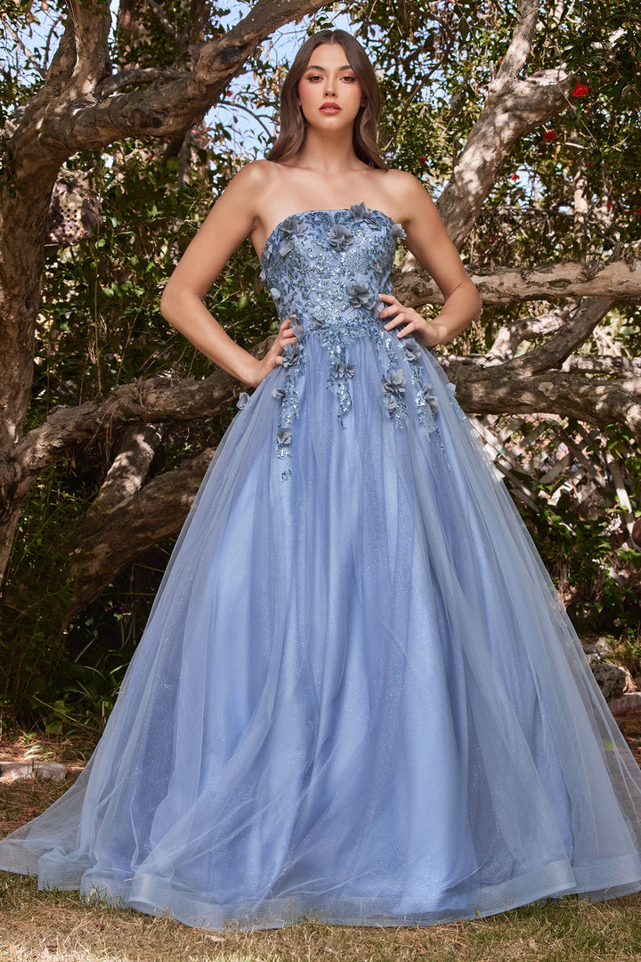 Strapless Glitter Ball Gown by Cinderella Divine CD955