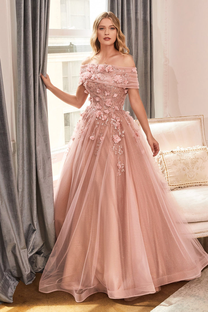 Strapless Glitter Ball Gown by Cinderella Divine CD955