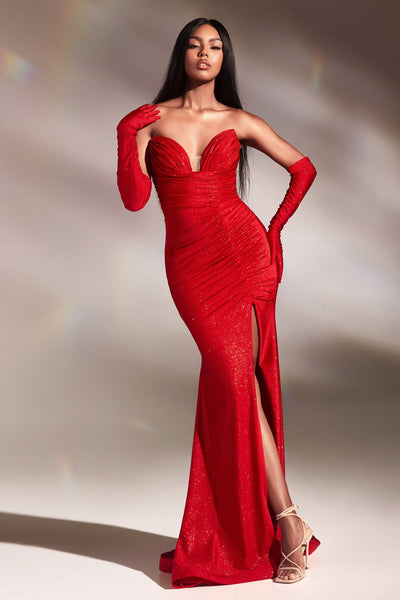 Strapless Glitter Gown with Gloves by Ladivine CD889