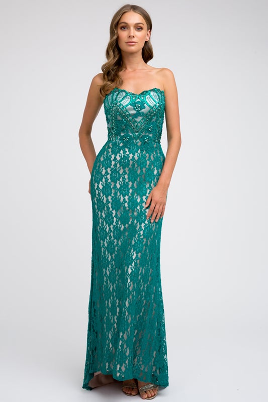 Strapless Lace Mermaid Gown by Juliet 561
